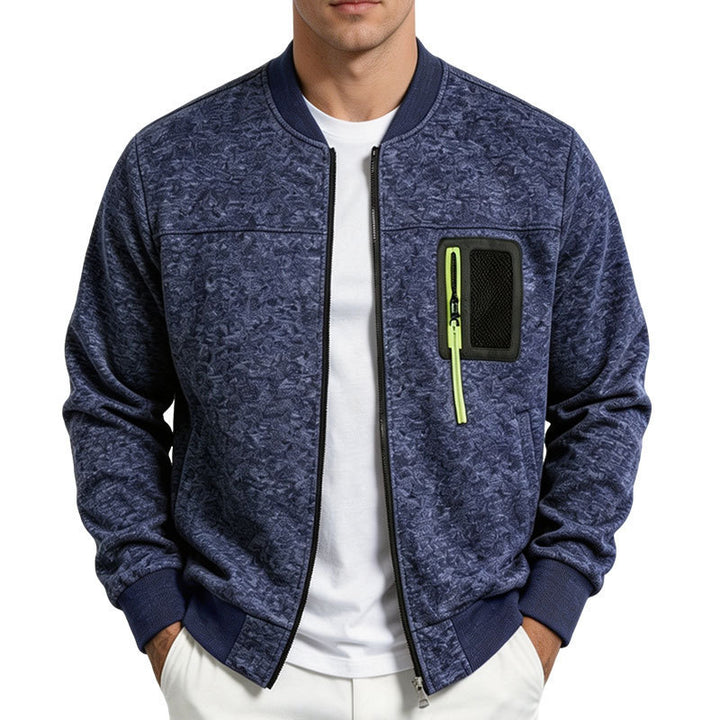 Herren strukturierte Bomberjacke mit Camouflage-Struktur und Reißverschluss-Brusttasche Echoarchiv