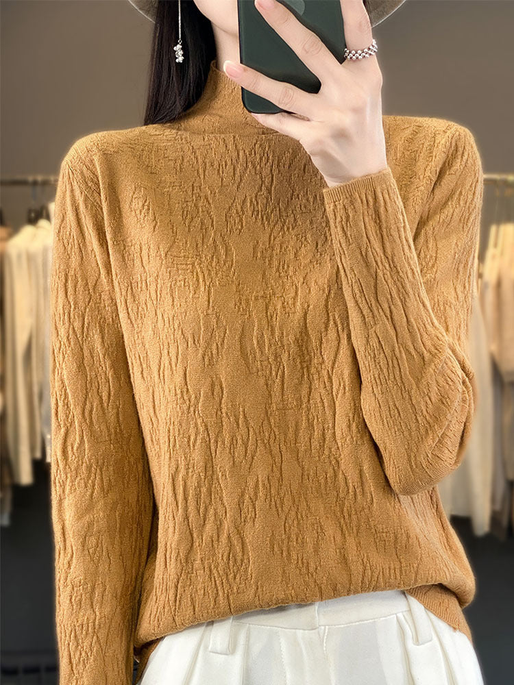 Damen Strukturierter Feinstrick-Pullover mit kurzem Stehkragen und Crinkle-Optik Echoarchiv