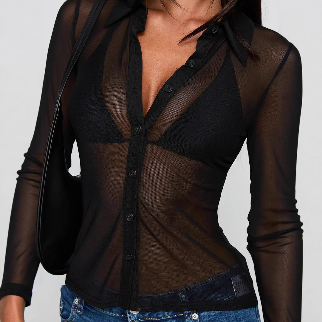 Damen Transparente Bluse mit sexy Design und feinen Knopfdetails Echo Archiv
