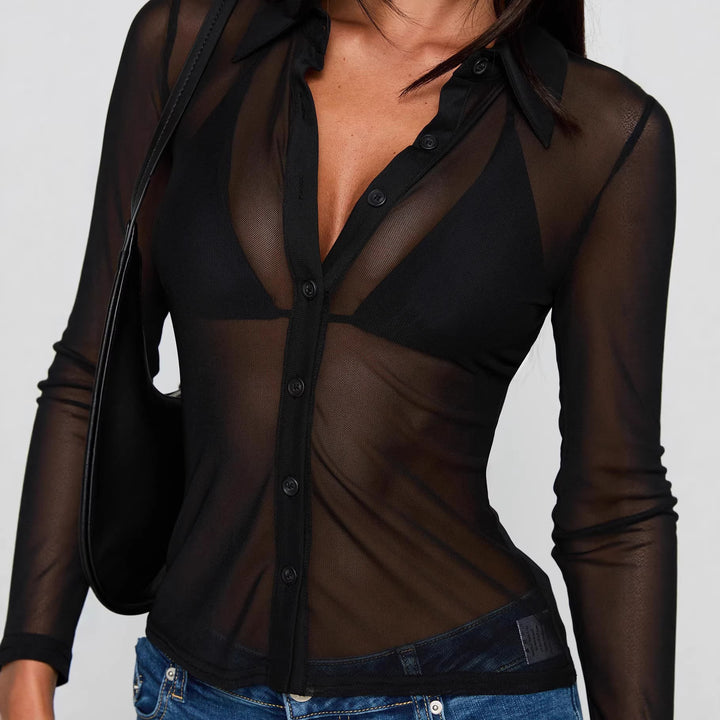 Damen Transparente Bluse mit sexy Design und feinen Knopfdetails Echo Archiv