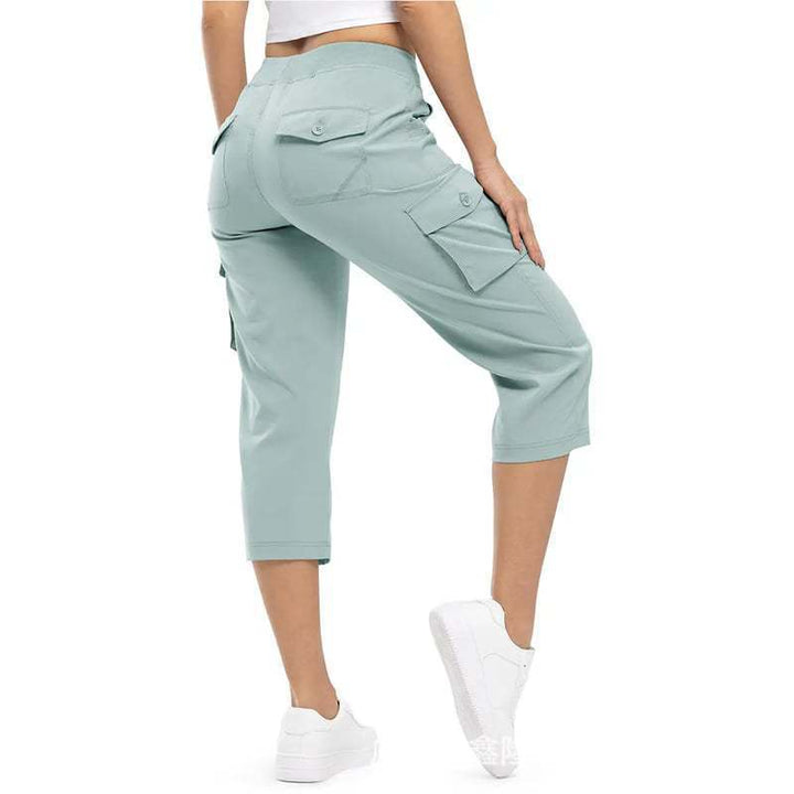 Damen Capri Cargo-Hosen in Bermuda-Länge mit hoher Taille und aufgesetzten Klappentaschen Echoarchiv