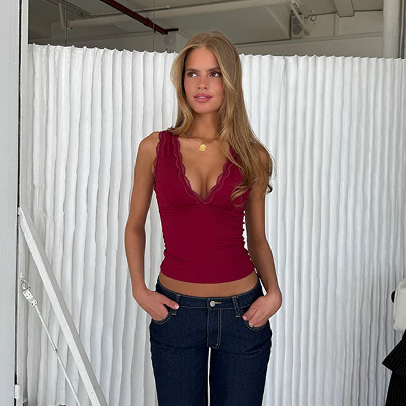 Damen Körperbetontes Tanktop mit Spitzenakzenten Echo Archiv