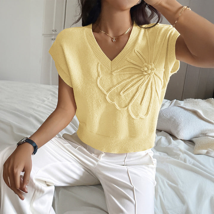 Damen V-Ausschnitt Strickoberteil mit floralem Relieffinish Echo Archiv