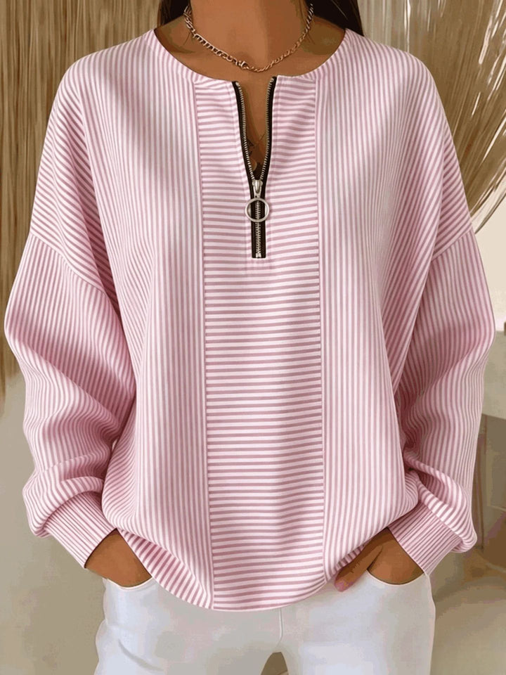 Damen Oversize Pullover mit feiner Rippstruktur und kurzem Zipper Echo Archiv