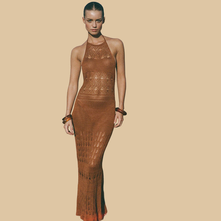 Damen elegantes Häkel-Maxikleid mit tiefem Rückenausschnitt Echo Archiv
