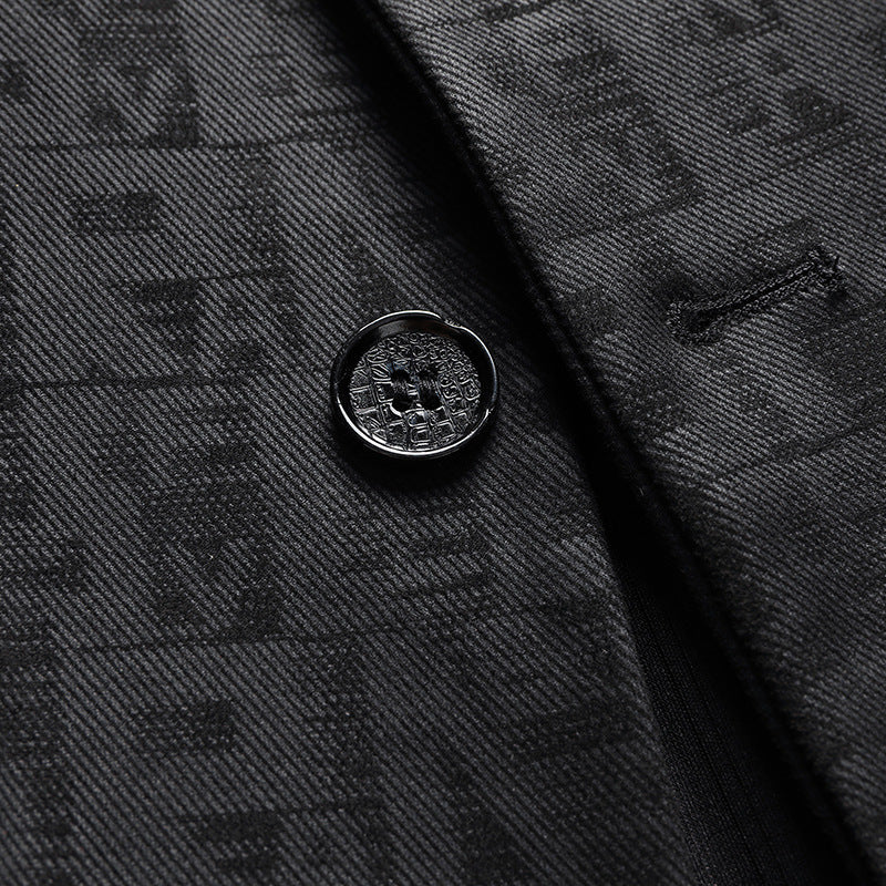 Herren Sakko aus strukturierter Jacquard-Wollmischung mit Zwei-Knopf-Schnitt und aufgesetzten Taschen – Tianoro