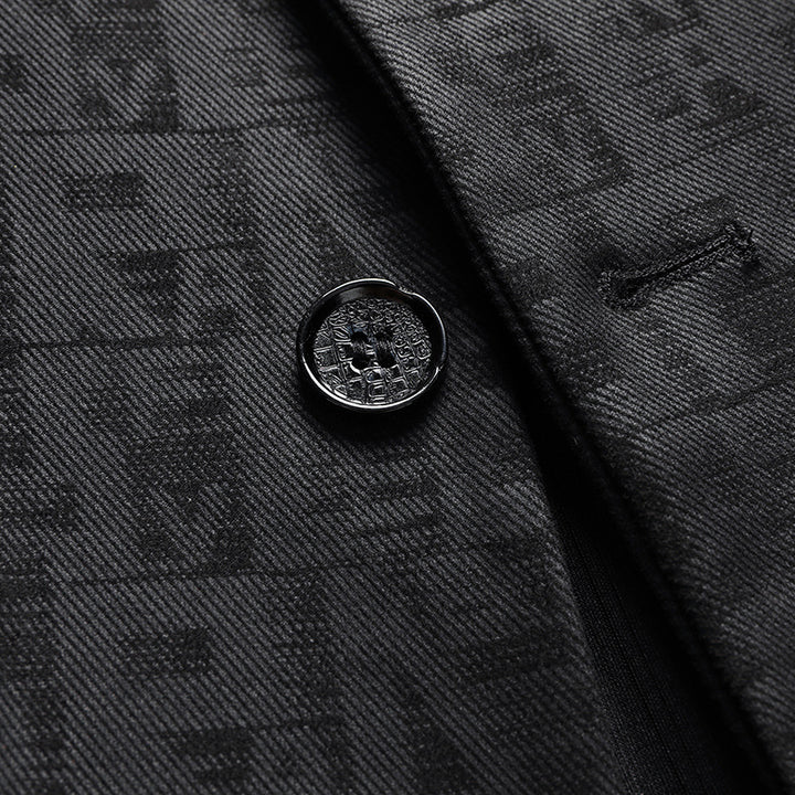 Herren Sakko aus strukturierter Jacquard-Wollmischung mit Zwei-Knopf-Schnitt und aufgesetzten Taschen – Tianoro