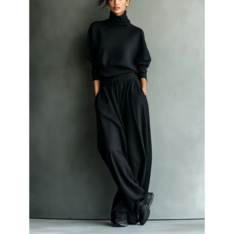 Damen Strick-Loungewear-Set mit Rollkragen und weiten Palazzo-Hosen – Élanora
