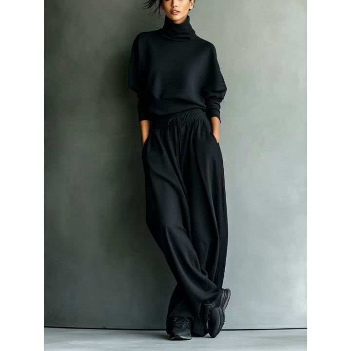 Damen Strick-Loungewear-Set mit Rollkragen und weiten Palazzo-Hosen – Élanora