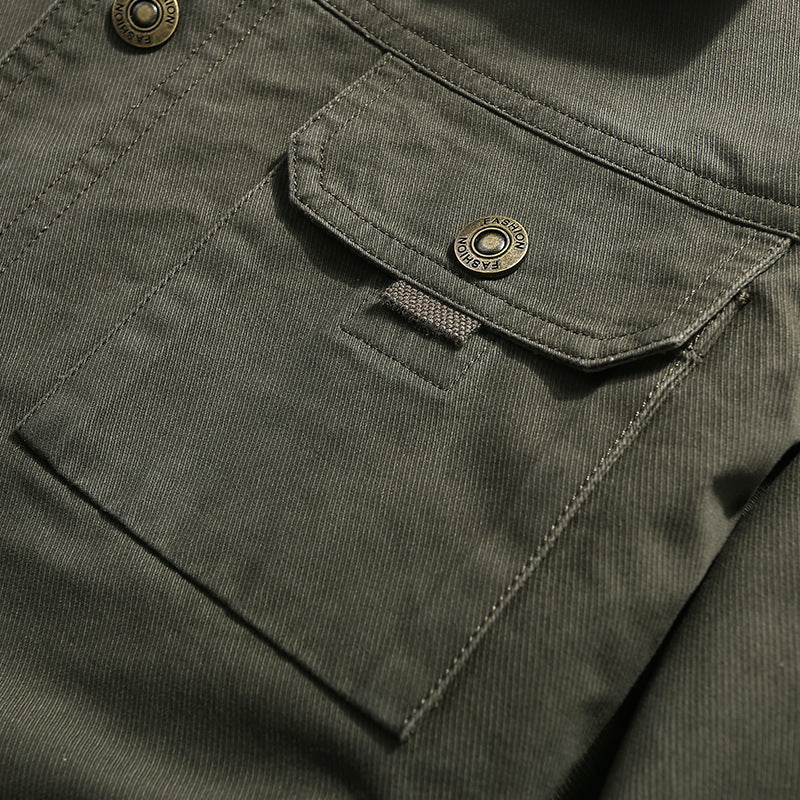 Herren robuste Canvas-Feldjacke mit Brusttasche Stickdetail und Hemdkragen Echoarchiv