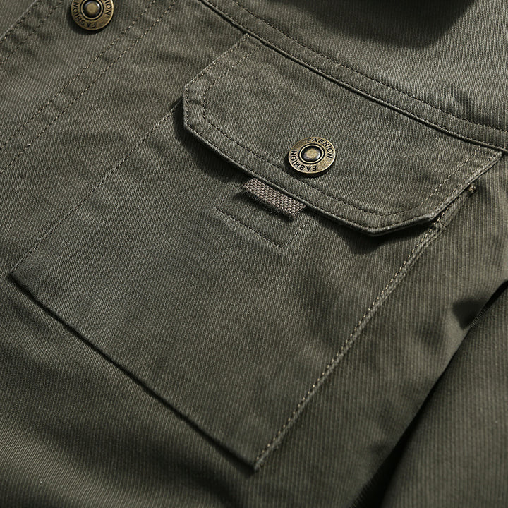 Herren robuste Canvas-Feldjacke mit Brusttasche Stickdetail und Hemdkragen Echoarchiv