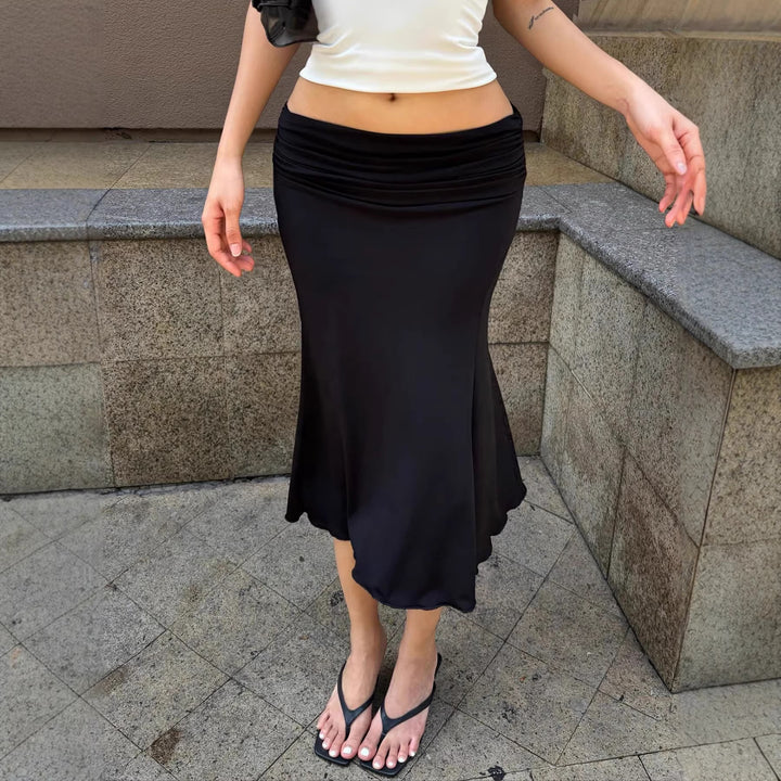Damen Midirock aus Stretch-Jersey mit gerafftem Bund und A-Linie Echo Archiv