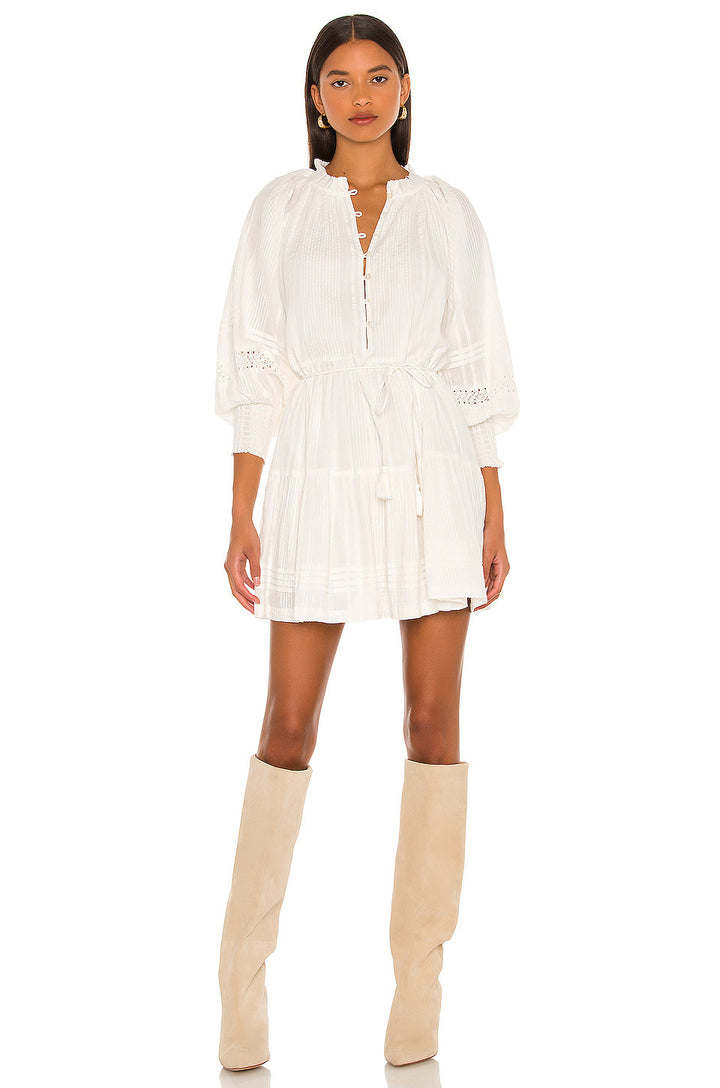 Damen luftiges Tunika-Kleid mit dekorativen Knopfdetails und Taillenzug Echo Archiv