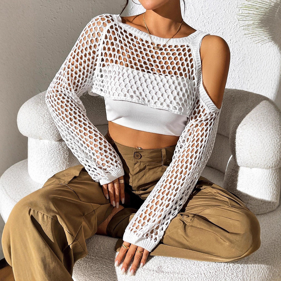Damen gestricktes Netzoberteil mit offenen Schultern und modischem Design Echo Archiv