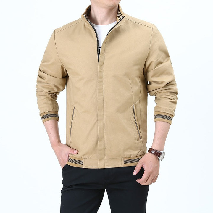 Herren nan taillierte Harrington-Jacke aus Baumwoll-Twill mit verdecktem Reißverschluss und gestreiften Bündchen Echo Archiv