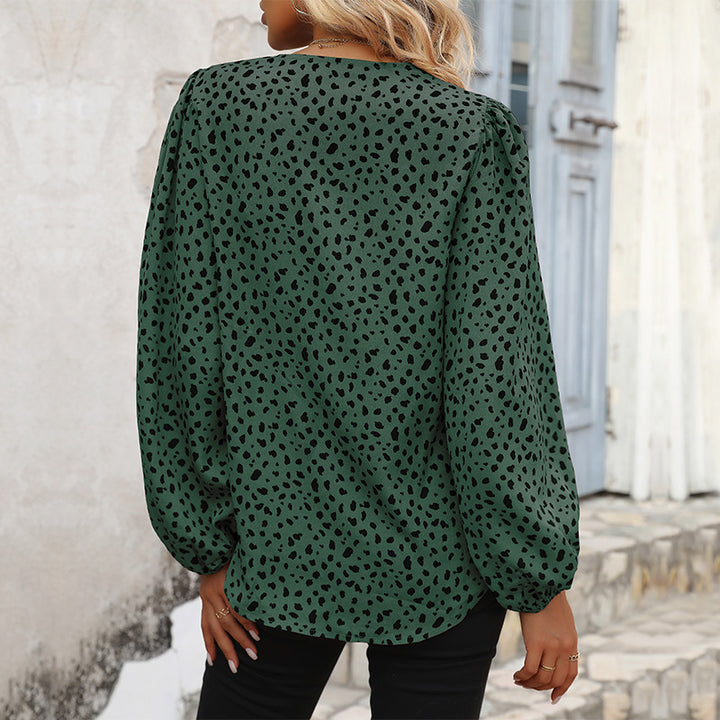 Damen Leichte Viskose-Bluse mit V‑Ausschnitt, elastischen Manschetten und Animal‑Print Echoarchiv