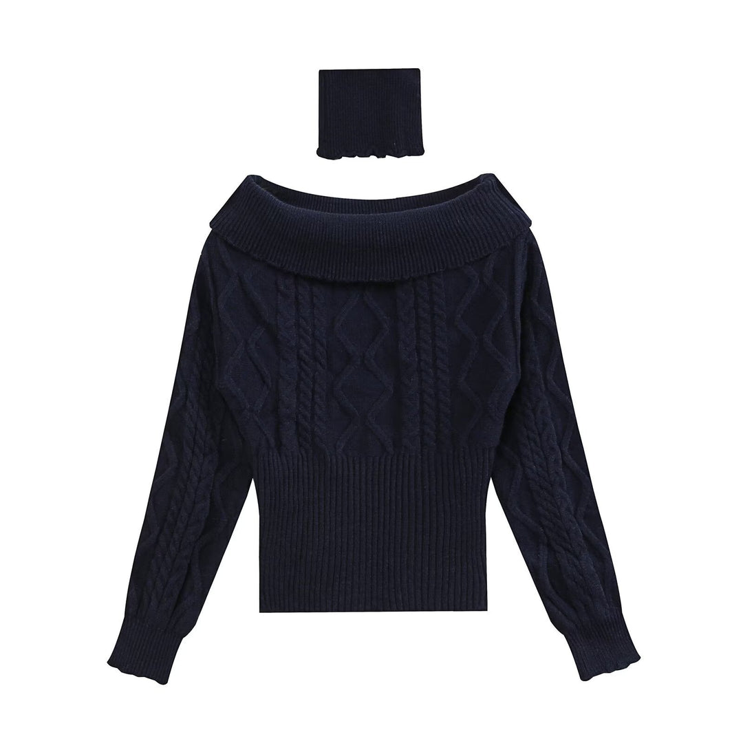 Damen Schulterfreier Zopfmuster-Pullover mit weitem Umschlagkragen Echo Archiv