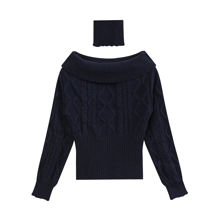 Damen Schulterfreier Zopfmuster-Pullover mit weitem Umschlagkragen Echo Archiv