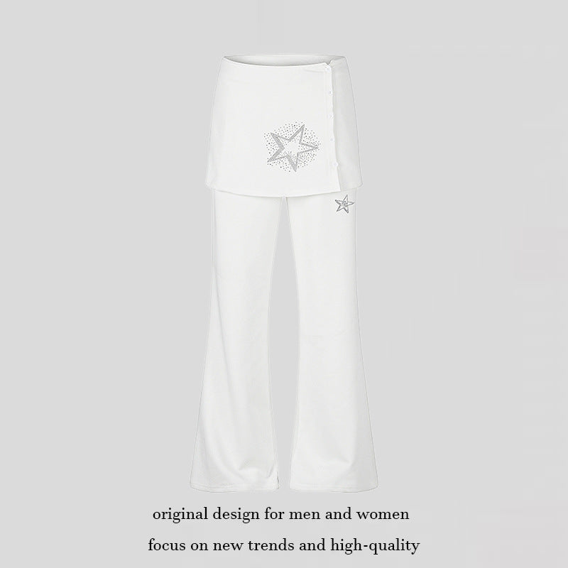 Damen Loungewear-Hose mit integriertem Minirock, weitem Bein und Stern-Strassapplikation Echoarchiv