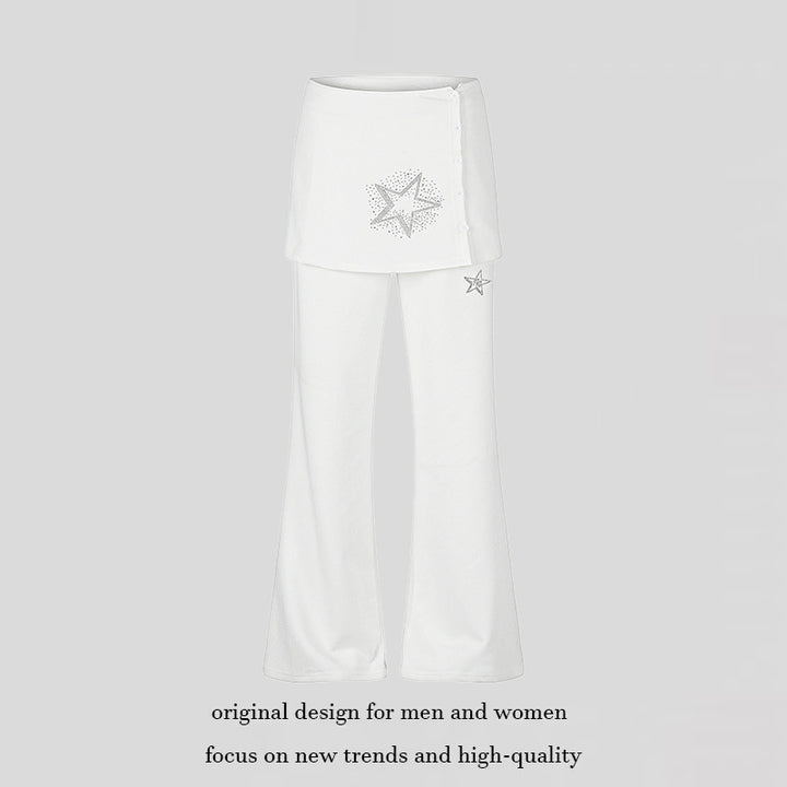 Damen Loungewear-Hose mit integriertem Minirock, weitem Bein und Stern-Strassapplikation Echoarchiv