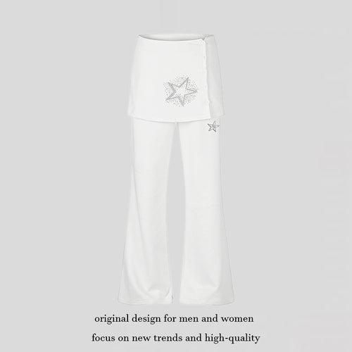 Damen Loungewear-Hose mit integriertem Minirock, weitem Bein und Stern-Strassapplikation Echoarchiv
