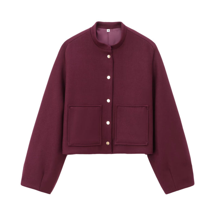 Damen Cropped Wollmix‑Jacke im Boxy‑Schnitt mit Stehkragen und aufgesetzten Taschen Echoarchiv