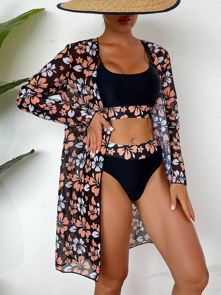 Damen Strandcover-Up mit floralem Design und eleganter Transparenz Echo Archiv
