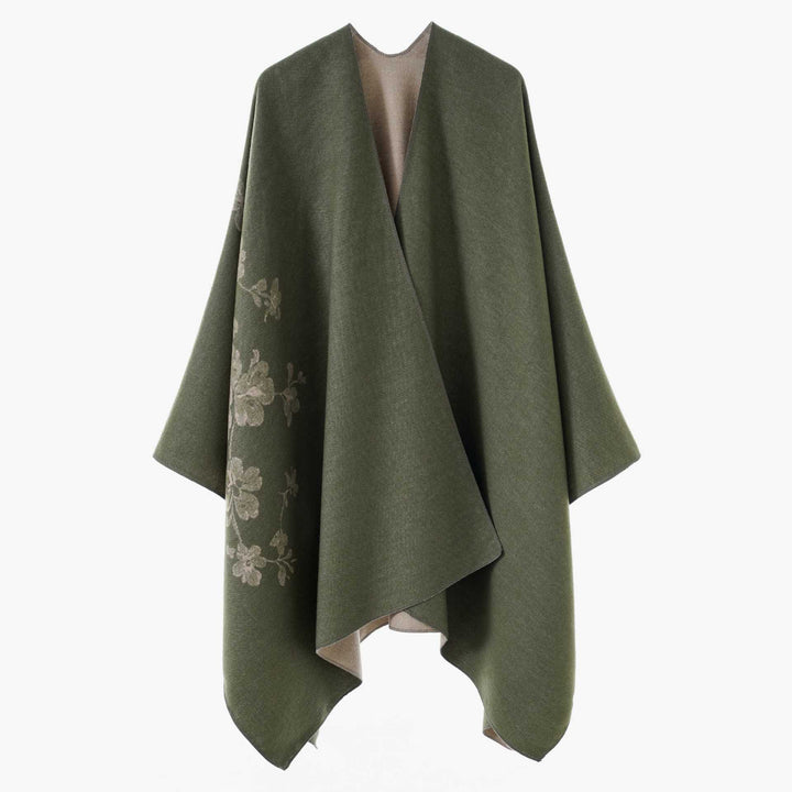 Damen Offener Reversibler Wollmix‑Cape mit floralem Jacquard Echo Archiv