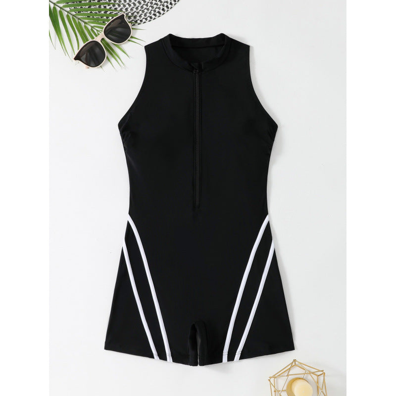 Damen Sportlicher einteiliger Schwimmanzug mit Reißverschluss und Akzentlinien Echo Archiv