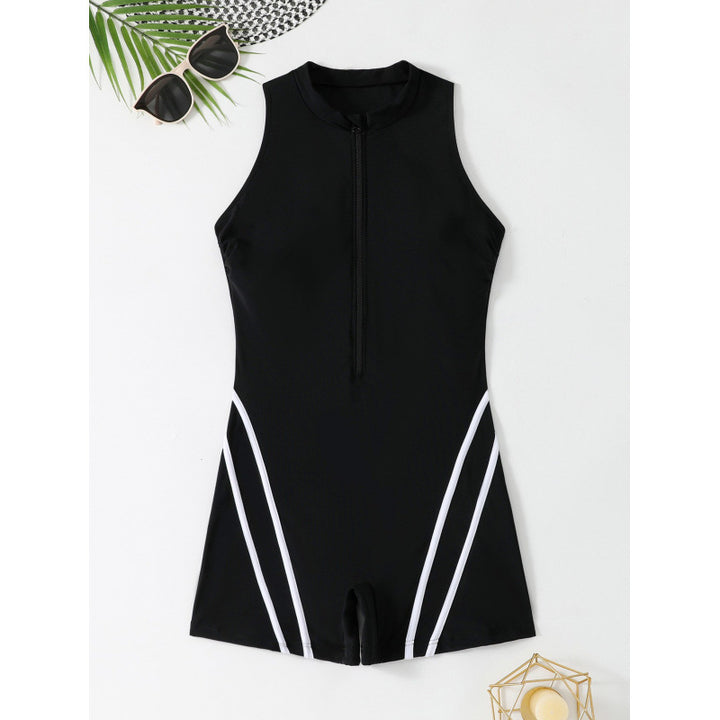 Damen Sportlicher einteiliger Schwimmanzug mit Reißverschluss und Akzentlinien Echo Archiv