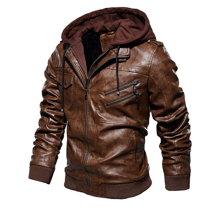 Herren Stylische Kunstlederjacke mit Hoodie Echo Archiv