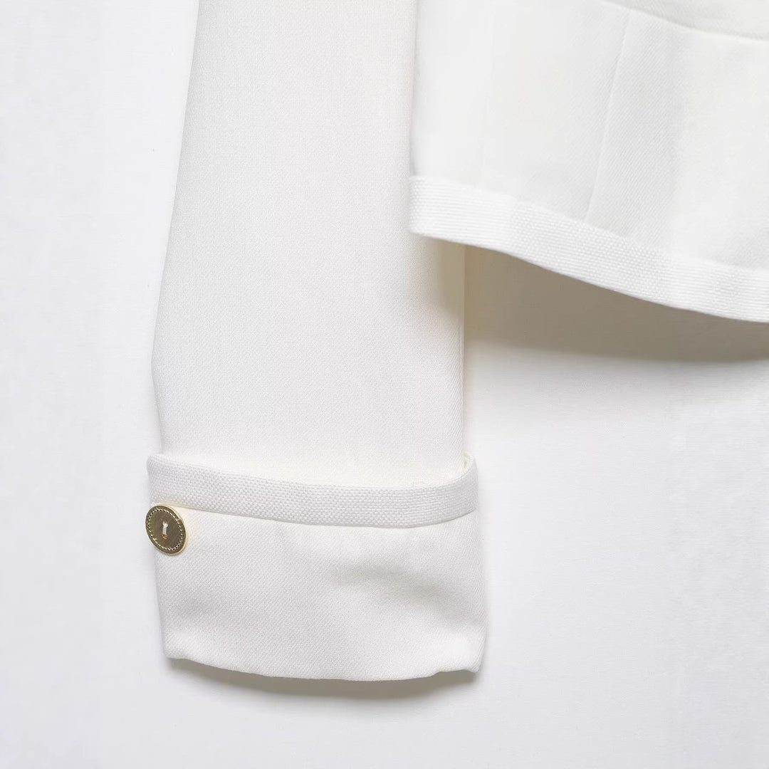 Damen Cropped Doppelreiher-Blazer mit hohem Stehkragen und Zierknöpfen Echoarchiv