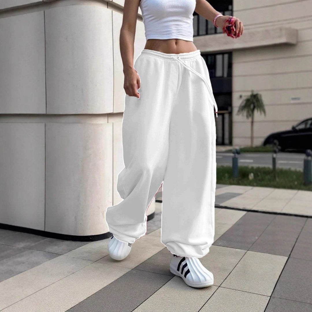 Damen weite Baggy-Jogginghose mit hohem Komfortbund, Kordelzug und elastischen Knöchelbündchen – Avélisse