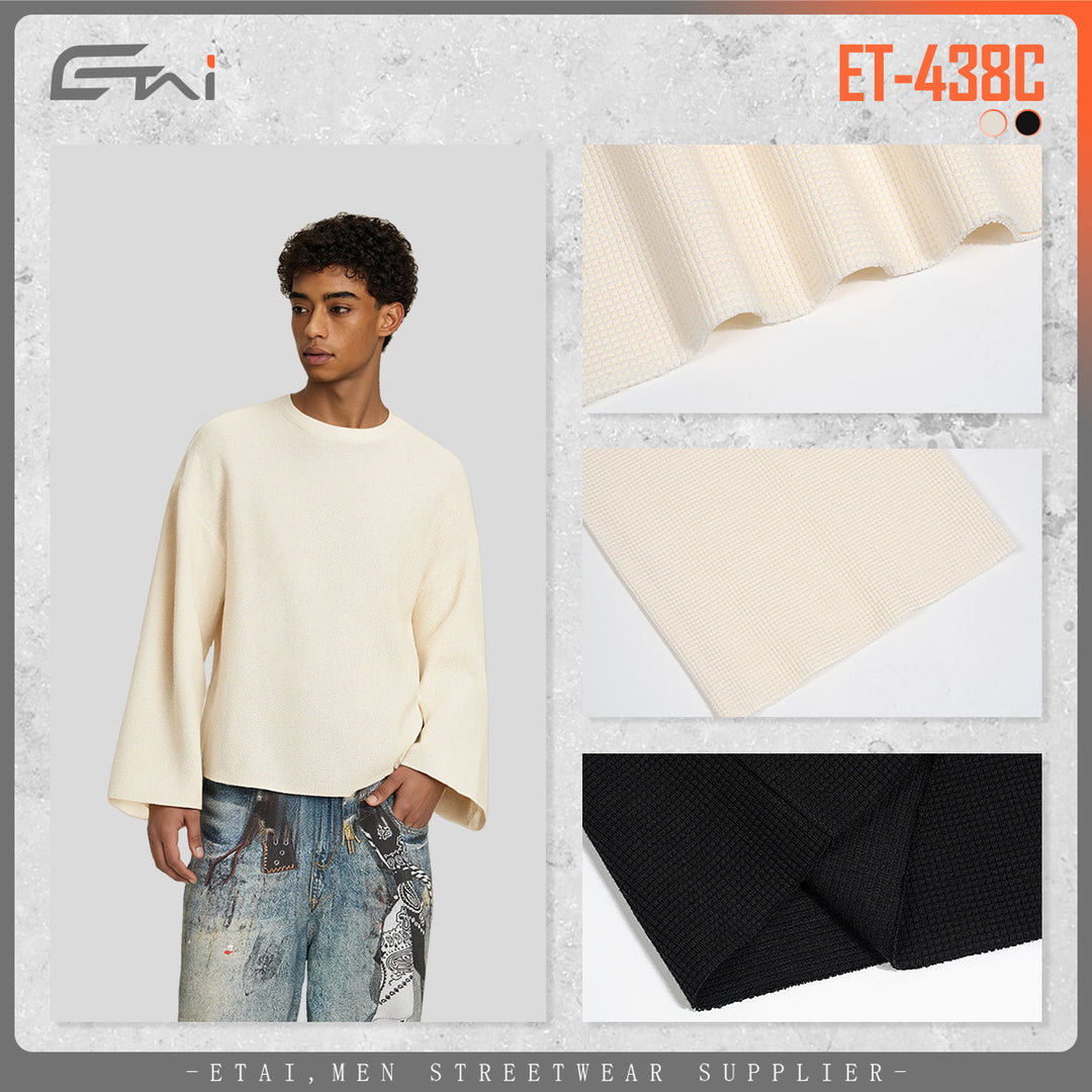 Herren Boxy Waffelstrick-Pullover mit Oversize-Schnitt und Rundhalsausschnitt Echo Archiv