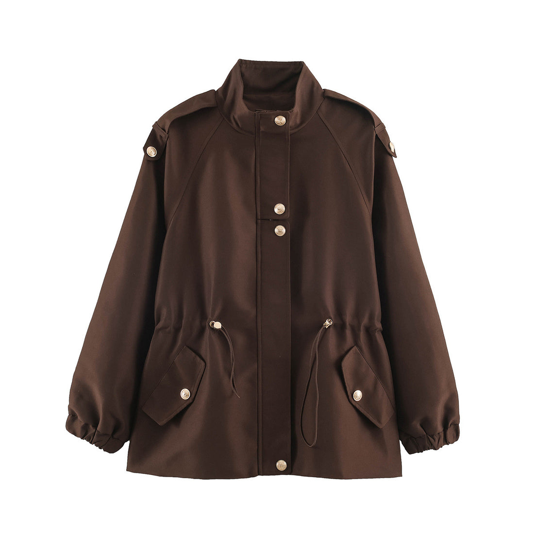 Damen Kurzjacke im Utility‑Stil mit Tunnelzug, Raglanärmeln und Metallknopfleiste Echoarchiv