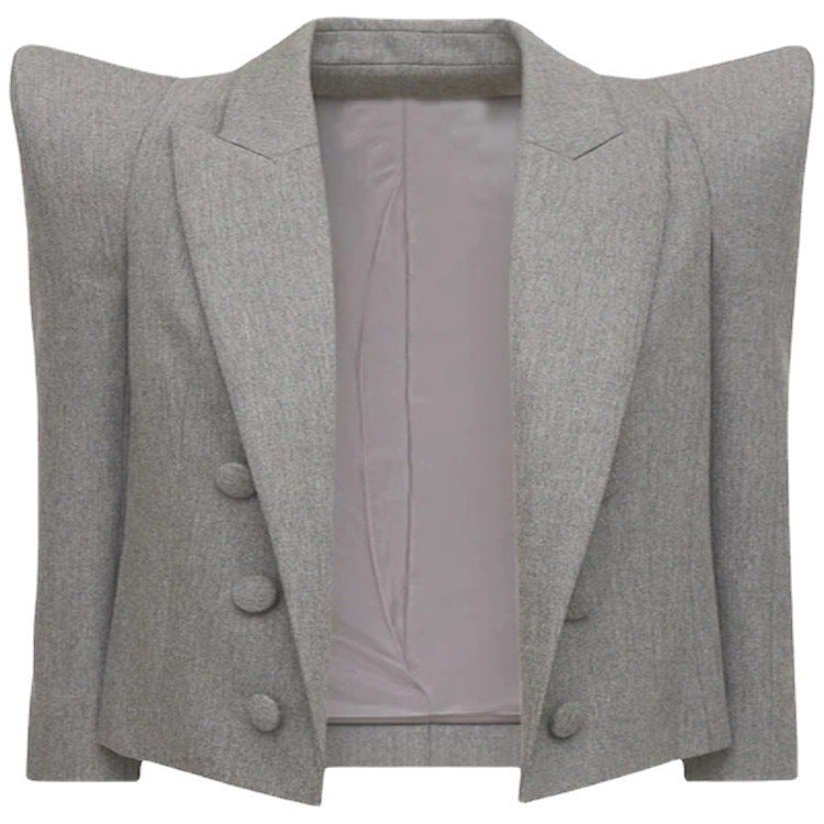 Damen Dreiteiliges Tailoring-Set mit betontem Schulterblazer, Top und Bermuda-Shorts Echoarchiv