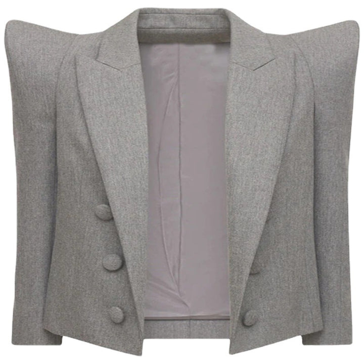 Damen Dreiteiliges Tailoring-Set mit betontem Schulterblazer, Top und Bermuda-Shorts Echoarchiv