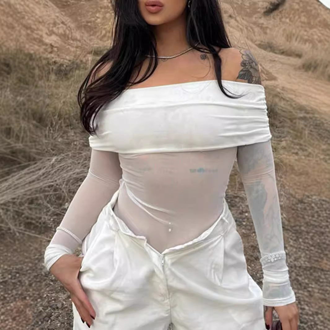 Damen Off-Shoulder Langarmbody mit transparenten Akzenten Echo Archiv