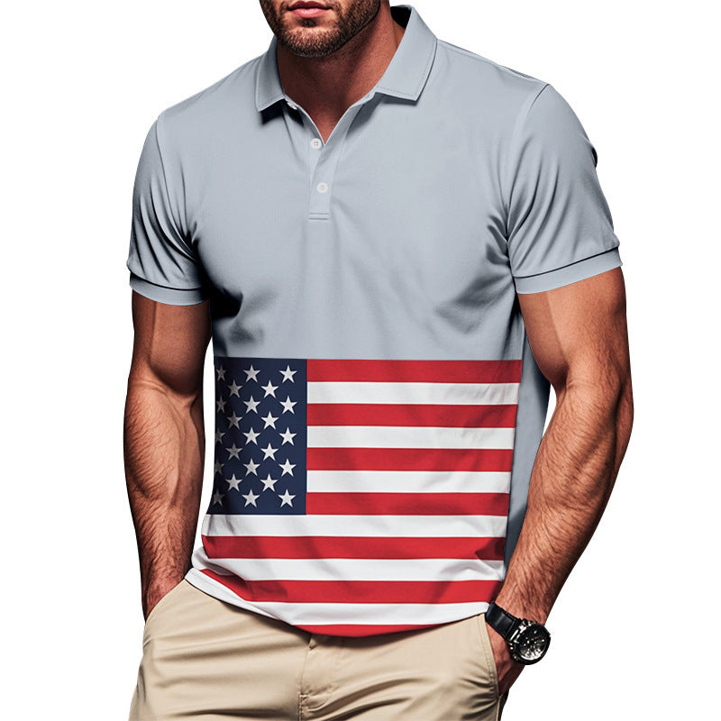 Herren Polohemd mit patriotischem Flaggenmuster und atmungsaktivem Material Echoarchiv