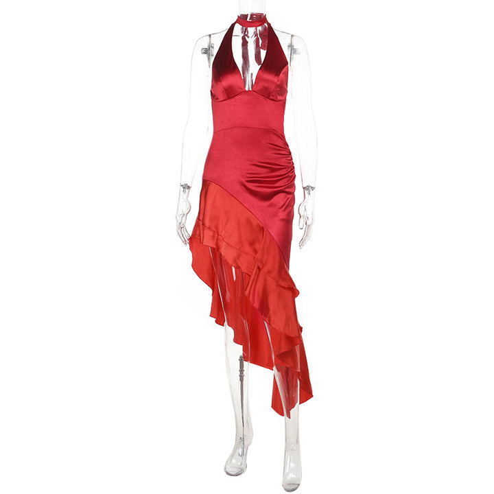 Damen elegantes Wickelkleid mit tiefem V-Ausschnitt und fransigem Saum Echo Archiv
