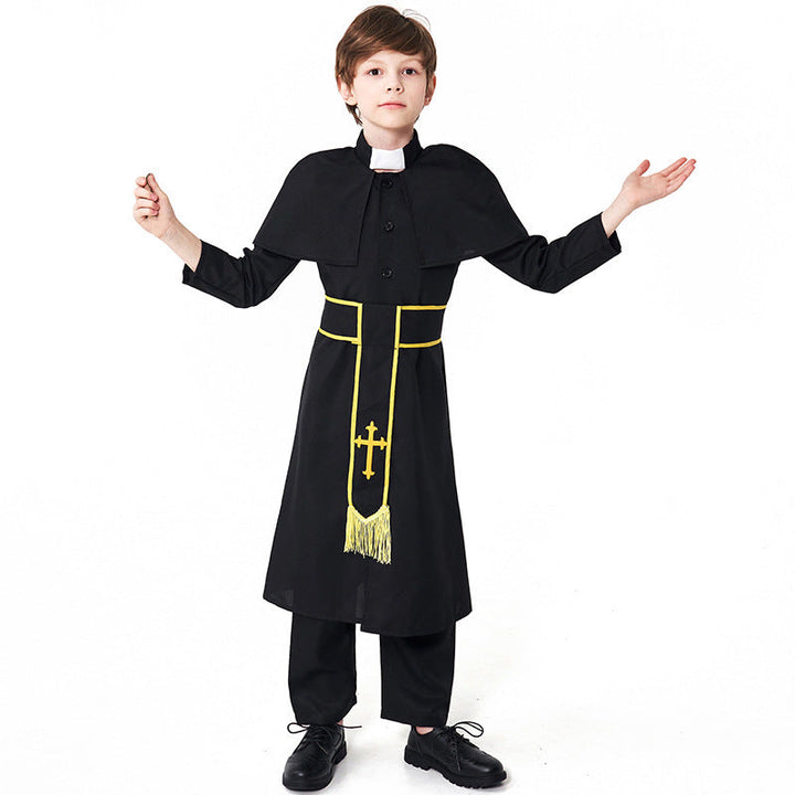 Männer Priester Kostüm mit Umhang und goldenen Accessoires Echo Archiv