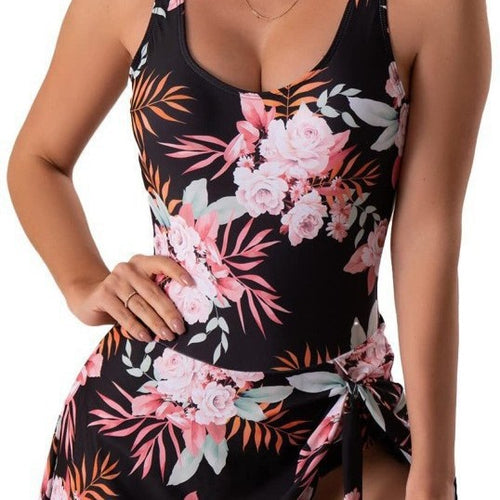 Damen Modischer Schwimmanzug mit floralem Design und Raffung Echo Archiv