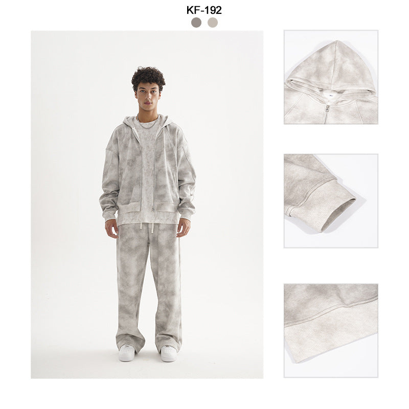 Unisex Kurz geschnittene Reißverschluss-Kapuzenjacke aus French-Terry mit Cloud-Dye-Effekt und Raglannähten Echo Archiv