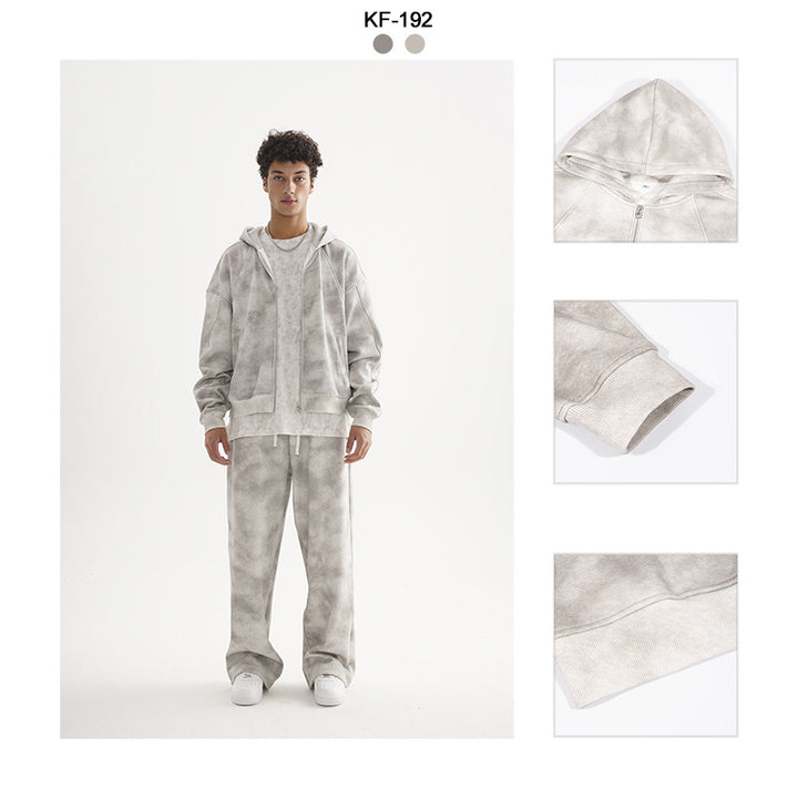 Unisex Kurz geschnittene Reißverschluss-Kapuzenjacke aus French-Terry mit Cloud-Dye-Effekt und Raglannähten Echo Archiv
