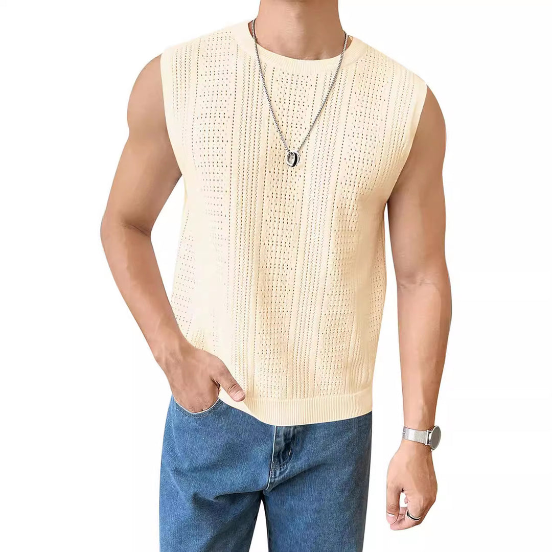 Herren lässiges Stricktop mit modernen Lochmustern Echoarchiv