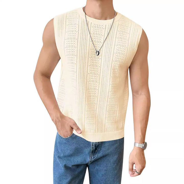 Herren lässiges Stricktop mit modernen Lochmustern Echoarchiv