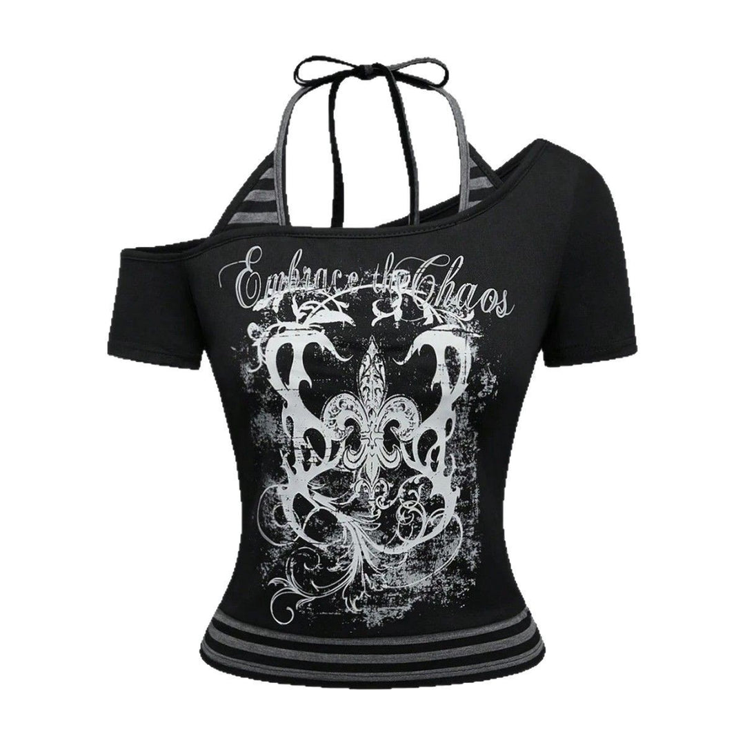 Damen Off-Shoulder Top mit grafischem Design Echo Archiv