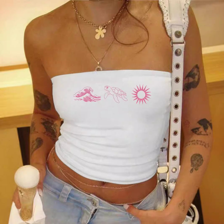 Damen Bandeau-Top mit auffälligem Statement-Aufdruck Echo Archiv