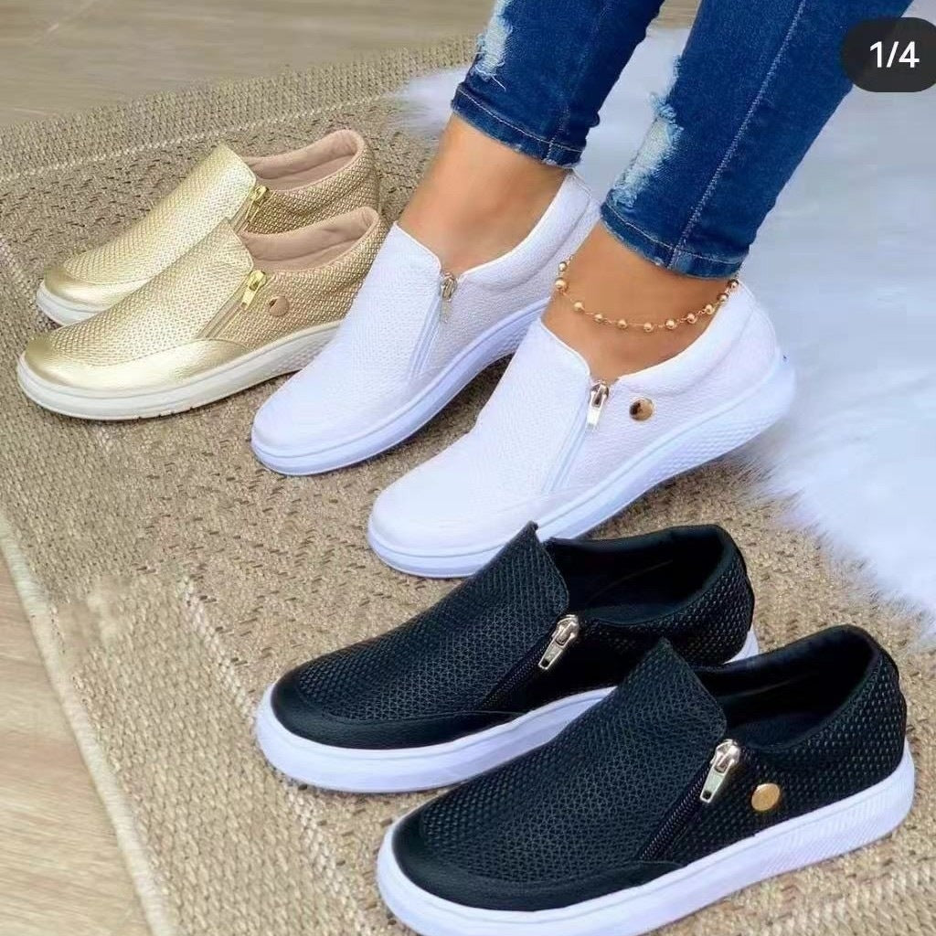 Damen Slip-On Mesh-Sneaker mit seitlichem Zipper und dicker Gummisohle – Névara