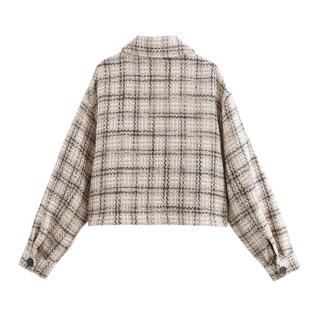 Damen Kurzjacke aus Bouclé-Tweed mit Karomuster und kastigem Schnitt Echo Archiv